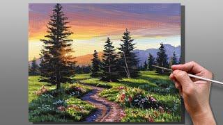 How to Paint Sunrise Path Meadow | Step-by-step Acrylic Painting