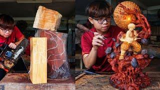 Demon Slayer: Zenitsu Wood Carving - Combine 3 Types of Special Wood into a Glowing Statue [ 鬼滅の刃 ]