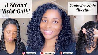 How to do a 3 strand Twist Out on Type 3 Natural hair! | Heatless Curls Tutorial | Jas McQueen