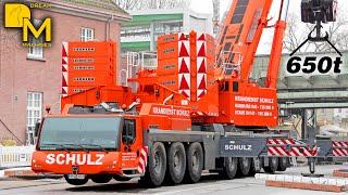 Powerful heavy lifting crane 650 ton Liebherr LTM 1650-8.1 First job 140 ton railway bridge 4K