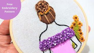 Girl Embroidery With Hair /Girl & Sunflower Embroidery/Embroidery for Beginners /Embroidery Hoop Art