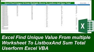 Excel Find Unique Value From Multiple Sheets To Listbox And Sum total Excel VBA