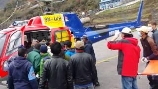 Helicopter Landing and Triage by Global Rescue  Lukla, Nepal   April 26, 2015