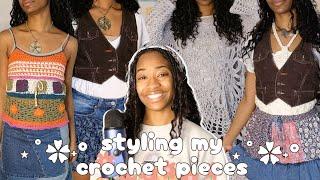 styling my crochet pieces⋆˚˖°| spring outfit ideas | realistic ways to style your crochet creations