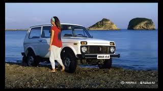 Lada Niva Export AI video women walk from historic photo