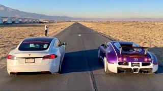 BUGATTI VEYRON VS TESLA MODEL S PERFORMANCE DRAG RACE! (The Stradman)