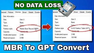 Convert MBR To GPT Easily On Any Drive Without DATA LOSS | Windows UEFI (हिंदी)