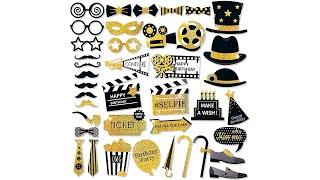 PartyWoo Birthday Photo Booth Props  40 pcs, Black and Gold Party Favors Signs for Selfie Photobooth