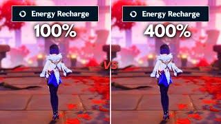 100% to 400% Energy Recharge Comparison for Yelan!! [Genshin Impact]