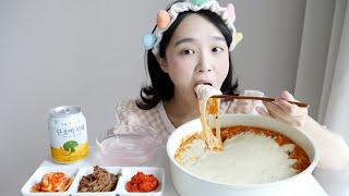 요즘인기폭발‍치즈추가 5번 낙지김치죽 먹방 + 영지님께 무한 하트를REALSOUND MUKBANG | Kimchi rice porridge, Cheese :D