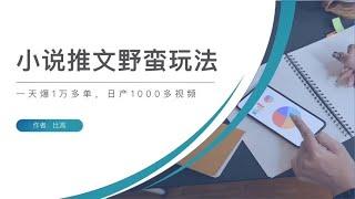 小说推文野蛮玩法，一天爆1万多单，日产1000多视频~