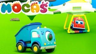 NEW EPISODE! Mocas Monster Cars play with the drone. Full episodes of Mocas Cars cartoons for kids.