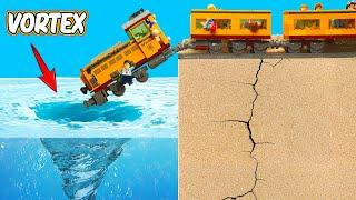 LEGO TRAIN CRASH  vs VORTEX DISASTER: Experiment Lego Tsunami Dam Breach | Sinkhole | Flood in Spain