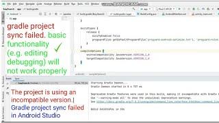 The project is using an incompatible version android studio | gradle project sync failed