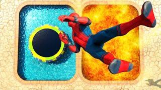 GTA 5 Water Ragdolls | SPIDERMAN Jumps/Fails (Water Trampolines & Lava Mod)