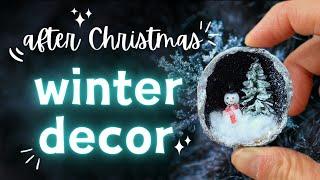 DIY Miniature Winter Scene inside a walnut shell for earrings, a magnet or charm