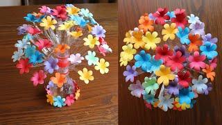 Plastic Bottle Flower Vase Craft - Paper Flowers - Home Decor Ideas