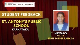 Olympiad Student Feedback - State Topper Rank 03 - Indian Talent Olympiad