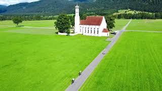 Drone video of St.Coloman church,Germany/360 view of schwangau,Germany/One day in St.Coloman church