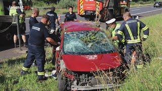 Auto bei schwerem Verkehrsunfall auf der Mühlkreisautobahn bei Engerwitzdorf mehrmals überschlagen
