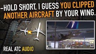 Airplanes clip wings at Chicago O'Hare Airport. REAL ATC