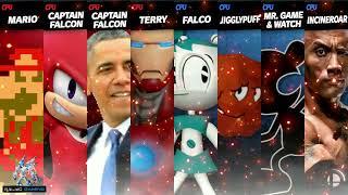 Mario, Knuckles, Obama & iron Man vs Jenny, Meatwad, Mr Game & Watch & The Rock