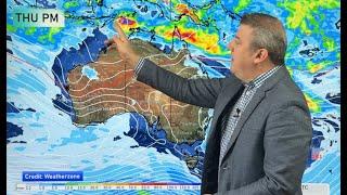 Australia: Tropical downpours as temps swing in south + Cyclone near Darwin