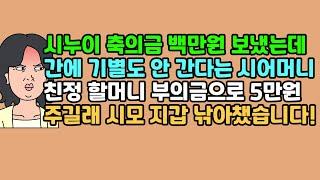 [사연듣기] 시누이 축의금 백만원 보냈는데 간에 기별도 안 간다는 시어머니, 친정 할머니 부의금으로 5만원 주길래 시모 지갑 낚아챘습니다! | 카톡썰 | 사이다사연