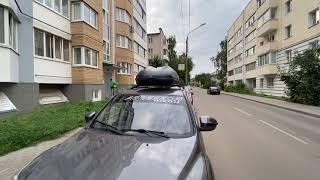 Lifan X60 установка багажника на рейлинги и автобокса Турино-1