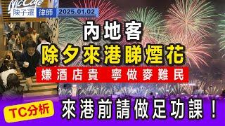 除夕倒數煙花 維港兩岸逾40萬人觀賞｜ 內地遊客跨年 嫌香港住宿貴 寧願$80瞓網吧 做麥難民｜特種兵遊港零消費 洗盡香港資源｜ TC分析：遊客來港前請做足功遊｜陳子遷律師 TC Chan