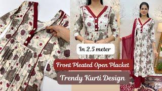 Trendy Front Pleated Open Placket Kurti Cutting And Stitching/New Kurti Design/Trendy Kurti Design