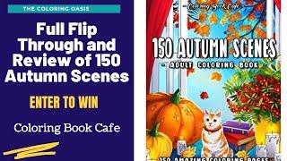 Coloring Book Flip Through of 150 Autumn Scenes | Coloring Book Cafe | 4 Books in 1 | Giveaway