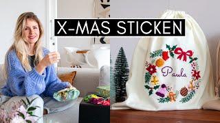 Weihnachtssäckchen besticken für Geschenke - Adventskranz sticken und Stickstiche lernen