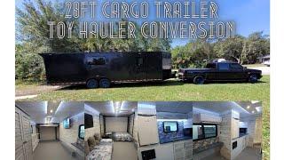 28ft cargo trailer toy hauler camper conversion. mini split short version walk through.FOR SALE 18k