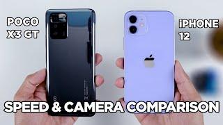 POCO X3 GT vs iPhone 12 SPEED TEST & CAMERA Comparison | Zeibiz