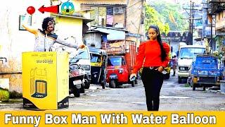 Funny Box Man with Water Balloon Prank | Throwing Ice Water Balloons at People | Prakash Peswani |