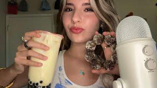 [ASMR] DRINKING BOBA+ MOCHI DONUT 