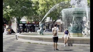 A beautiful Lisbon sunny day| Fountains in Praca Rossio | Lisbon August 29