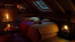 Fall Asleep Quickly to Relaxing Sounds in a Cozy Winter Cabin - Fireplace and Blizzard Sounds