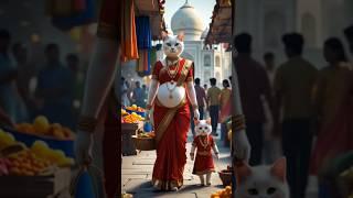 Pregnant cat gives birth in traditional Indian market helped by smart kitten.#cat #kitten #animation