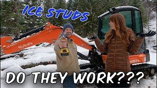 Putting Ice Studs on Our Excavator