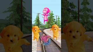  cute baby dogs vs monkey stop the train by dancing #shorts #trend