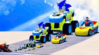 Big & Small SonicQueen Monster Truck vs Big & Small Super Man Queen vs Crazy FrankTrain BeamNG.Drive