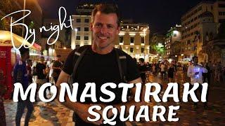 |E91| Monastiraki Square by Night in Athens, Greece