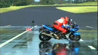 Prueba frenado con y sin ABS / Wet skid test on motorcycles with & without ABS