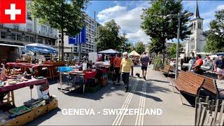 Geneva Walk, Plainpalais Flea Market, Switzerland in Summer [4K HDR]