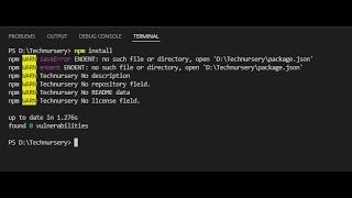 no such file or directory open 'package.json'  npm install command error reactjs react native nodejs