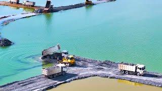 Incredible Dozer SHANTUI Showing Skill Technique Moving Soil with Dump Truck Spreading Rock