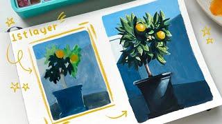 Use this technique to layer with gouache ️ how to paint a vibrant orange tree