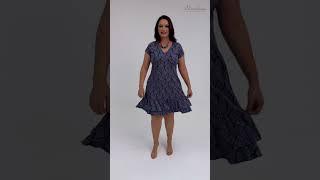 Vestido Evasê com Babado Azul Estampado Plus Size